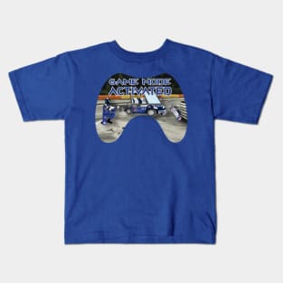 Blue and silver color on Race track Game Mode Activated Kids T-Shirt